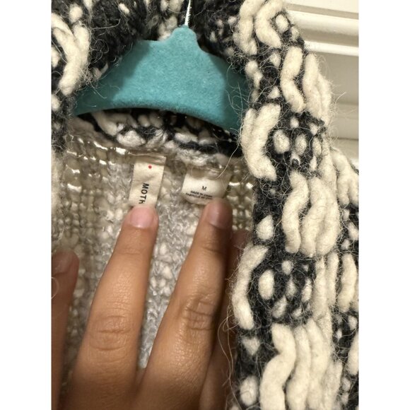 Anthropologie Moth Ambra Fringed Open Front Knit Cardigan Sweater Size Medium - Picture 5 of 7